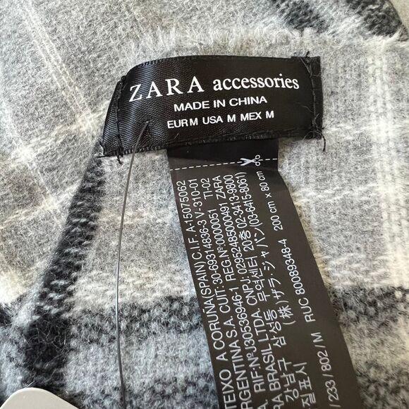 Zara Black Plaid Long Scarf Shawl Super Soft Long Thin Scarf Preppy baddie work - Picture 5 of 12